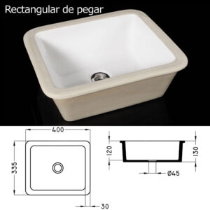 Cordenons Bacha Rectangular de Pegar Bajo Mesada