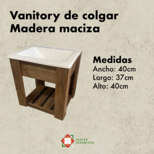 Vanitory Madera Maciza de Colgar 40cm Con Bacha de Fibra 1 Agujero