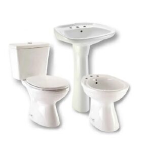 Combo Roca Italiana Completo Inodoro Largo-Depósito-Bidet 1 Agujero-Lavatorio Chico 1 agujero