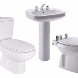 Combo Roca Monaco Completo Inodoro Largo-Depósito-Bidet 1 Agujero-Lavatorio 1 agujero