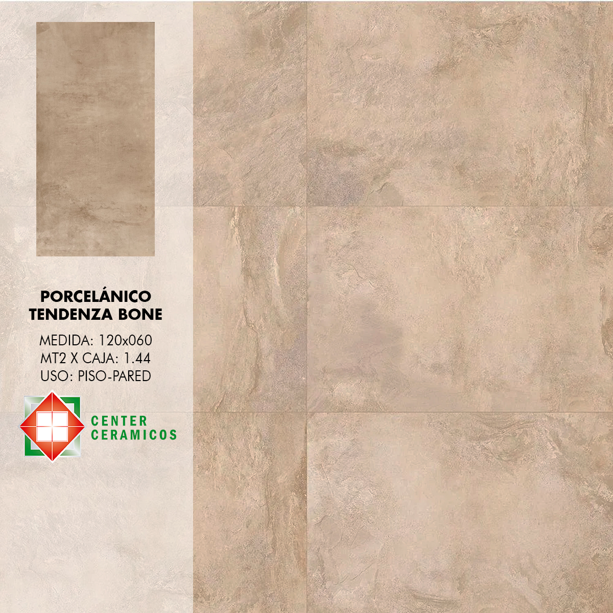 Porcelánico Tendenza Bone 1ra 60×120 1ra Rectificado