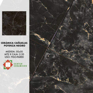 Cerámica de color negro con vetas doradas.