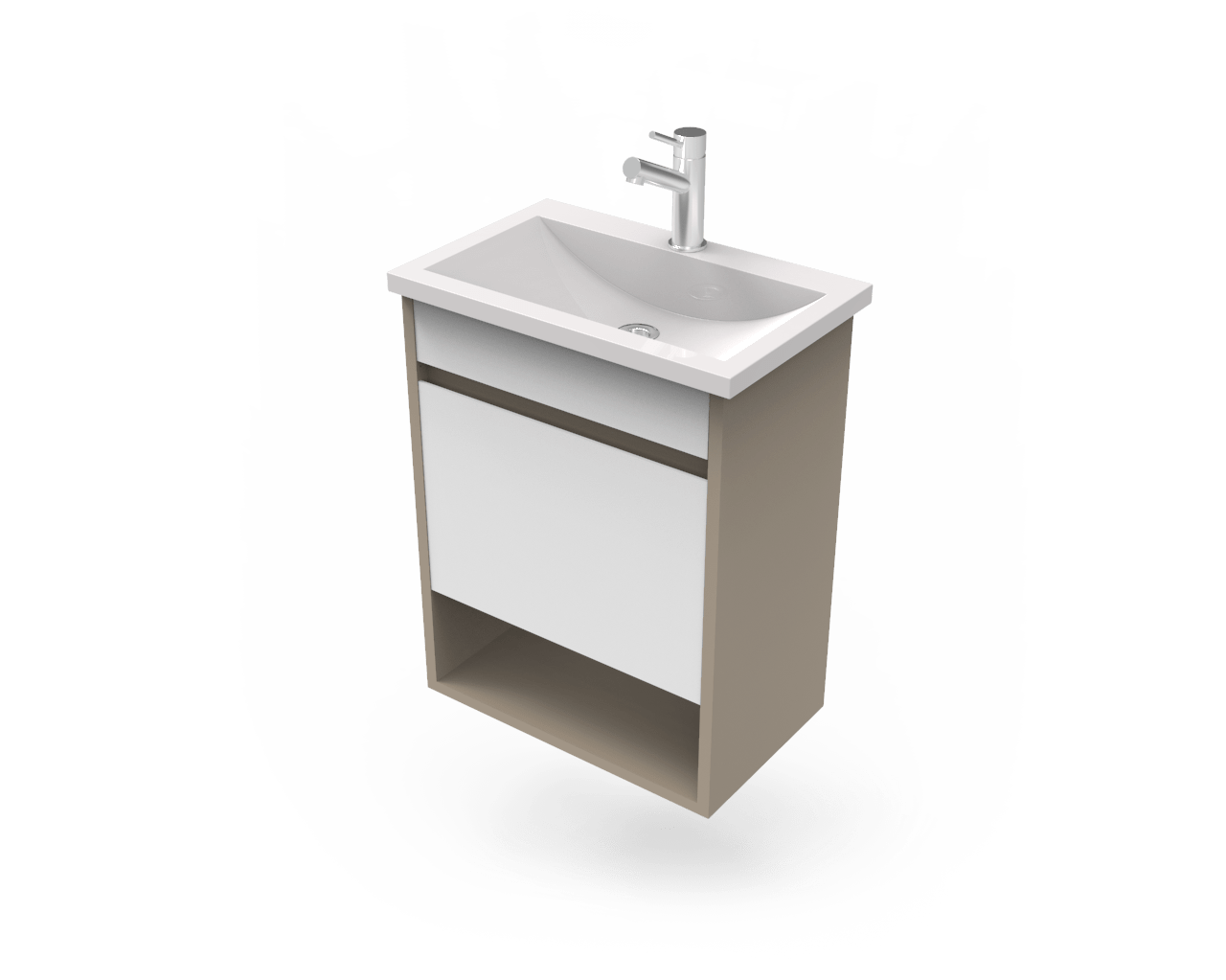 VANITORY ITAR BARI ARCILLA DE COLGAR 50CM +  MESADA BCO DE MARMOLINA ITAR 1 AGUJERO 50CM