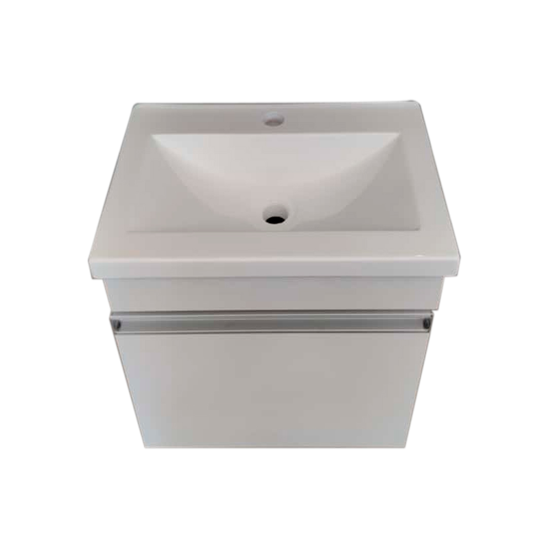 VANITORY ITAR CHALTEN 50CM BCO DE COLGAR + MESADA BCO DE MARMOLINA ITAR 1 AGUJERO 50CM