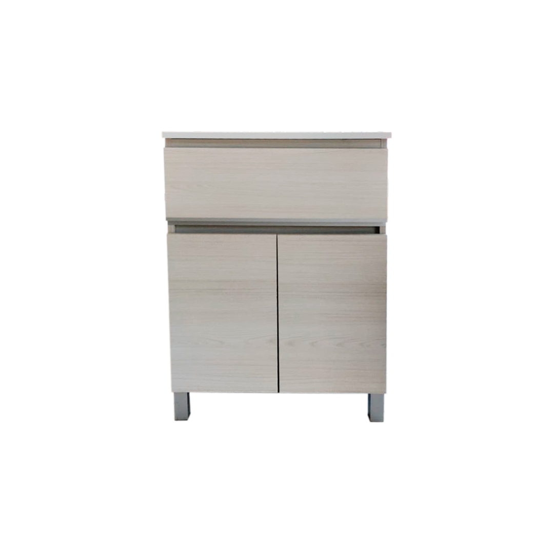 VANITORY BUONA VERA BLANCO TEXTURADO DE PIE 60cm + MESADA DE LOZA DE 3 AGUJEROS DE 60CM