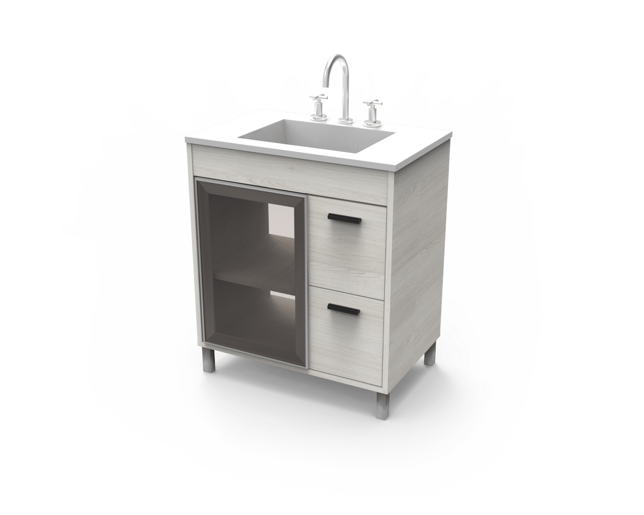 VANITORY ITAR LYON ARTICO 70CM DE PIE CON PUERTA DE VIDRIO + MESADA BCO DE MARMOLINA ITAR 1 AGUJERO 70CM