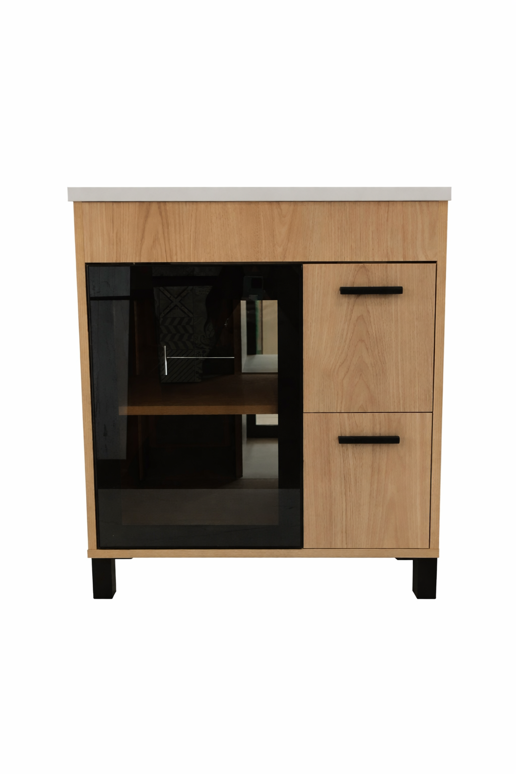 VANITORY ITAR LYON PARAISO 70CM DE PIE CON PUERTA DE VIDRIO + MESADA BCO DE MARMOLINA ITAR 1 AGUJERO 70CM